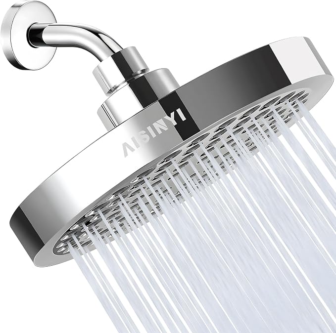 High Pressure Rainfall Shower Head, 6 Inches Luxury Modern Showerhead with Perfect Adjustable Replacement, Removable Restrictor, Easy Installation for Your Bathroom Shower Heads(Chrome Plated)