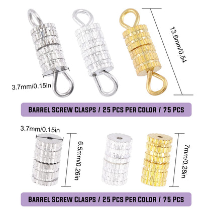 Swpeet 150Pcs 2 Styles Gold Silver White K Barrel Screw Twist Clasp Assortment Kit With and Without Ring for Necklace Bracelet DIY