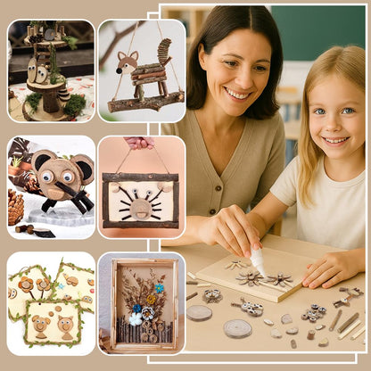 PH PandaHall Handmade DIY Wood Craft Kits, Wooden Unfinished Craft Kits Natural Wood Slices Loose Part Play DIY Slices Kit for Dollhouse Painting Sorting Activities School Projects