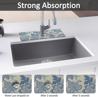 15" X 5.5" Kitchen Sink Splash Guard Faucet Mat Floral Super Absorbent Fast