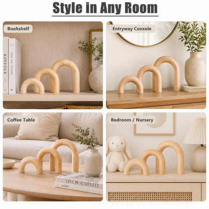 XMGZQ Wood Arch for Coffee Table Decor Items,Wood Statue and Sculpture Set 3,Japanese Neutral Home Decor Aesthetic,Living Room,Entryway,Bookshelf,Floating,Console,Boho Minimalist Objects