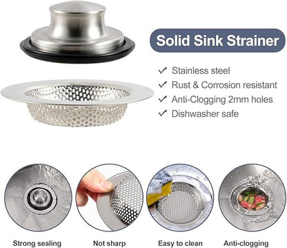 RQYEKDO Polished Kitchen Sink Strainers Sink Stopper Kits, Stainless Steel Sink