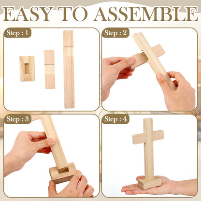 Wavwavw 37 Pcs/4 Sets Baptism Centerpieces for Table Cross Mason Jar Centerpieces with Wooden Cross Crafts Light Strings for Baptism First Communion Church Wedding Favors(Baby's Breath)