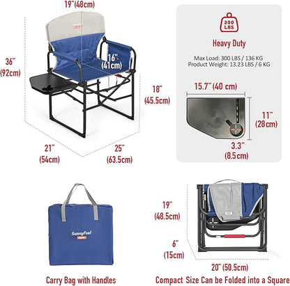 SUNNYFEEL Heated Camping Directors Chair, Heavy Duty,Oversized Portable Folding Chair with Side Table, Pocket for Beach, Fishing,Trip,Picnic,Lawn,Concert Outdoor Foldable Camp Chairs