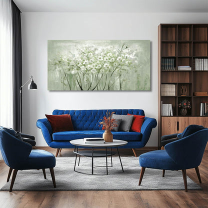 MLART99 Modern Artwork Wall Decor White Flowers Picture Art 24"x48" Plant Wall Art Decorations for Living Room Office