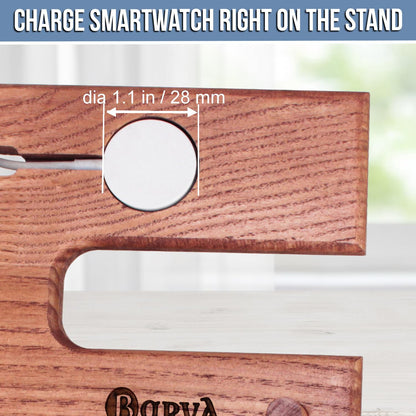 BarvA Rustic Phone Docking Station Desk Organizer | Night Stand Electronics Charging Station | Dresser Smart Watch Earbuds Phone Stand | Nightstand Organizer for Men | Bed Room Decor Gifts for Men