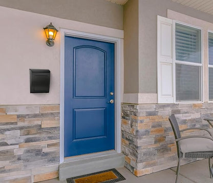 Architectural Mailboxes Aspen Locking Wall Mount Mailbox, Graphite, Small | Galvanized steel build with a concealed lock and key drop box and weather-resistant outdoor construction.