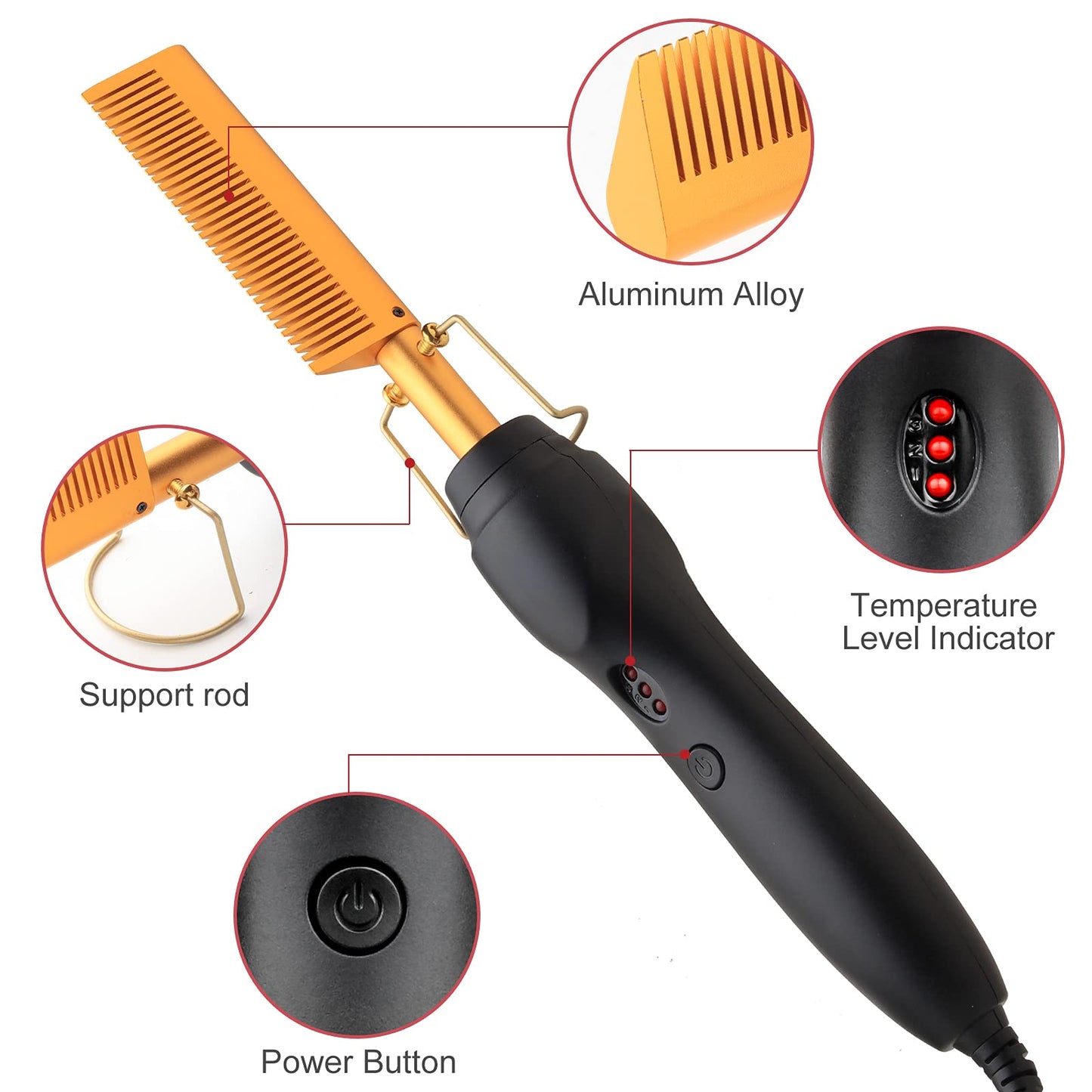 Electric Hot Comb Hair Straightener Heat Pressing Comb Curling Flat Iron Curler Hair Straightener Brush for Natural Black,Anti-Scald Beard Straightening Electric Press Comb