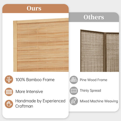 Room Divider Folding Privacy Screens, Hand-Made 67'' High Bamboo Room Dividers Freestanding 2-in-1 Multifunction 4 Panel Wall Divider for Room Separation, Portable Room Partitions and Dividers