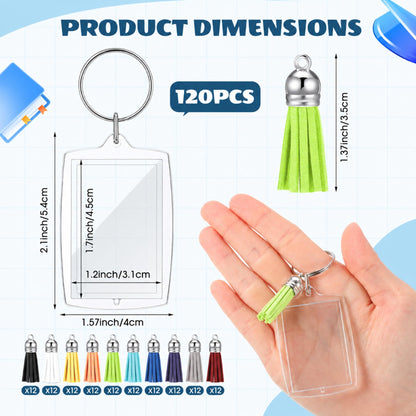 Yaomiao 120 Set Acrylic Photo Keychain with Tassel Clear Blank Custom Keychain Frame Holder Insert Picture Keyring Making Kit (Rectangle)