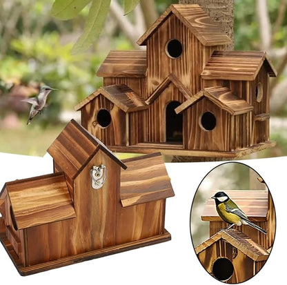 6 Hole Handmade Bird House, Bird Houses for Outside, Hummingbird House, Hanging Nest Box for Birds, Outdoor Wooden Birdhouses for Outside, Backyard, Garden, Patio, Nature Lovers Gift (2pcs)