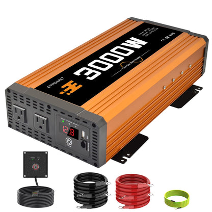 3000 watt Power Inverter Pure sine Wave 3000W 12v to 110v for car Vehicles Truck Camping Solar Panel Power Converter with Clamps and Remote car Power inverters 3000W