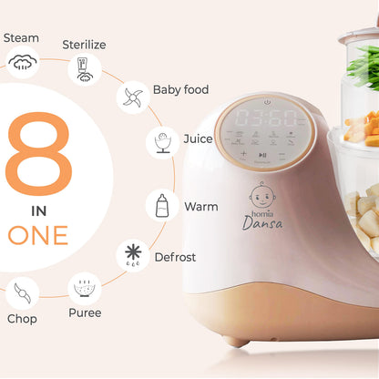 Baby Food Maker Chopper Grinder - Mills and Steamer 8 in 1 Processor for Toddlers - Steam, Blend, Chop, Disinfect, Clean, 20 Oz Tritan Stirring Cup, Touch Control Panel, Auto Shut-Off, 110V Only