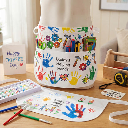 Cotwinter 10 Set Father's Day Handprint Kit DIY Waist Half Apron with Acrylic Paints and Brushes Fathers Day Personalized Handprint Gifts Family Sign Keepsake for Grandpa Daddy Papa Birthday Gifts