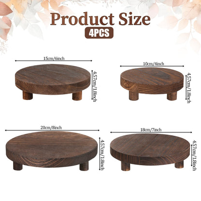FdcZeyxior 4 Pcs Round Wood Risers Display Stands Wooden Risers for Table Display Mini Riser Stand Rustic Wooden Riser Holder Tiered Tray for Home Decor Kitchen Counter 4 Sizes Brown