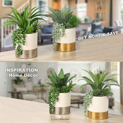 Hollyone Large Artificial Succulents Plants Faux Succulents 12" Fake Succulent Plants in Gold Ceramic Pot Succulent Plant for Desk Modern Home Living Room Office Table Bathroom Decor