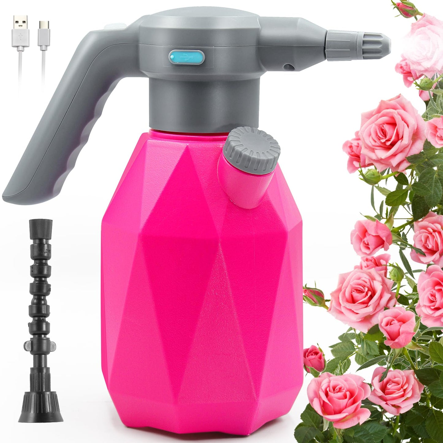 SideKing 0.5 Gallon Electric Spray Bottle Plant Mister for Indoor/Outdoor Plants, 2L Automatic Watering Can Rechargeable Battery Powered Sprayer with Adjustable Spout for Garden, Fertilizing, Cleaning