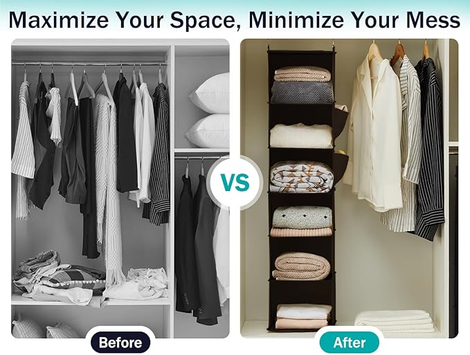 YOUDENOVA Hanging Closet Organizer, 6-Shelf Closet Hanging Storage Shelves