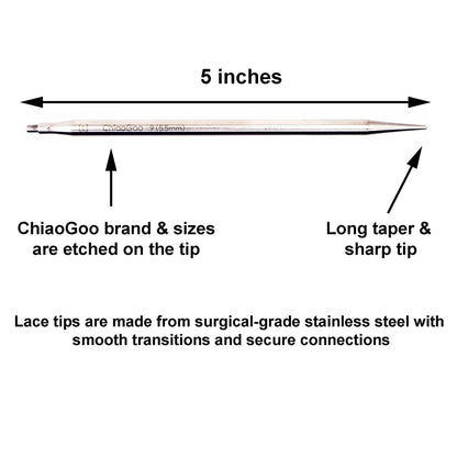 ChiaoGoo Twist Red Lace 5-Inch Large 7500-L Interchangeable Circular Knitting Needle Set, Sizes US 9, 10, 10.5, 11, 13, 15, Stainless Steel with 3 Cords with Project Bag