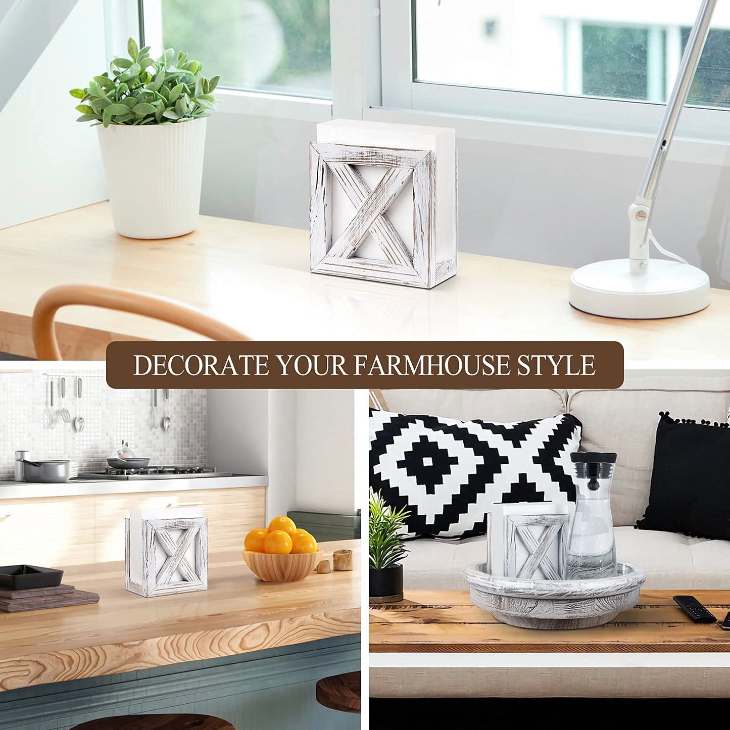 PUERSI Farmhouse Wooden Napkin Holder and Coffee Mug Holder