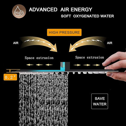 BESy 12 Inch Rain Shower Head, 12" Square Rainfall & High Pressure Stainless Steel Bath Showerhead, 1/16" Ultra Thin, Waterfall Full Body Coverage with Silicone Nozzle, Matte Black Finish