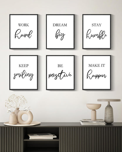 Drsoum Motivational Wall Decor Inspirational Office Wall Art Framed Quotes Encouraging Posters for Office Bedroom Sayings - 8x10in x6 PCS (Black Framed)