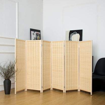 Pawlabay 6 Panel Short Panel Divider Screen,3.95 FT Tall Bamboo Room Divider Folding Privacy Screen,Short Panel Divider Freestanding Room Divider for Room Seperation,Beige