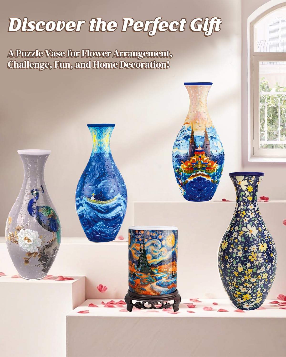 KAAYEE 3D Puzzle Vase, DIY Flower Vase Puzzle for Adults, Artistic Home Decor & Stress Relief Craft, Unique Gift for Birthday Housewarming (Peacock)