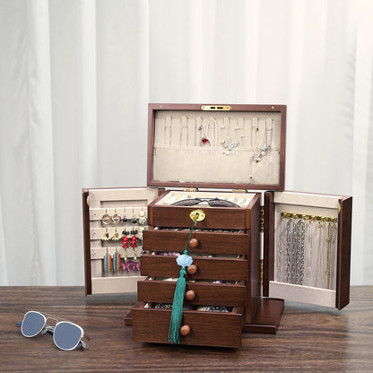 Artisticbox wooden Jewelry Box and Organizer - 8-Layer Lockable Wooden Jewelry Boxes for Women - Large Jewelry Boxes and Organizer with Key,Gift for Wife,dresser top jewelry box with lock