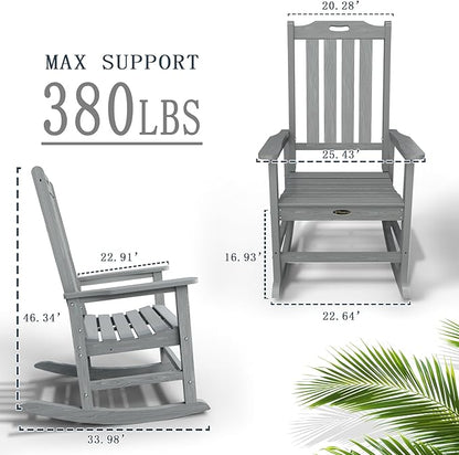 Oversized Rocking Chair Set of 8, Outdoor Rocking Chair for Adults, All Weather Resistant Porch Rocker for Lawn Garden, Grey