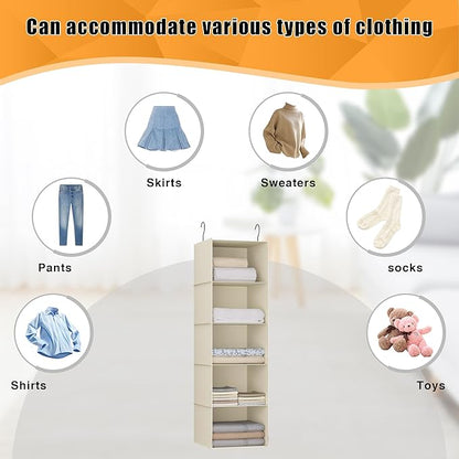 Hanging Closet Organizer, Easy Mount Foldable 5-Shelf Hanging Closet Wardrobe