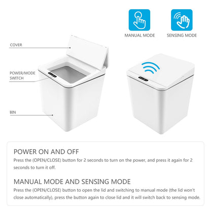 FEBHBRQ Automatic Small Countertop Trash Can, Rechargeable Mini Desktop Waste Bin with Lid for Office Desk/Bedside Table/Coffee Bar, White-1.5 Gal