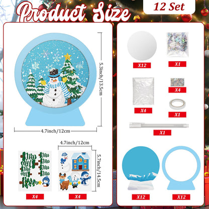 Cinrobiye 12 Set Winter Glitter Snow Globe Craft Kit Christmas DIY Hanging Stickers Ornament Craft Kit for Xmas Tree Decorations Classroom Home Holiday Party Favors Supplies (Winter)