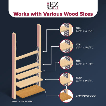 Made in USA | EZStudRack Adjustable Between Stud Shelf Bracket | Shelf Brackets for Wall Mounted Shelf | Shelving Brackets for Home | Garage Shelf Brackets- Wood Not Included- 32Pack (16 Pair) Gray