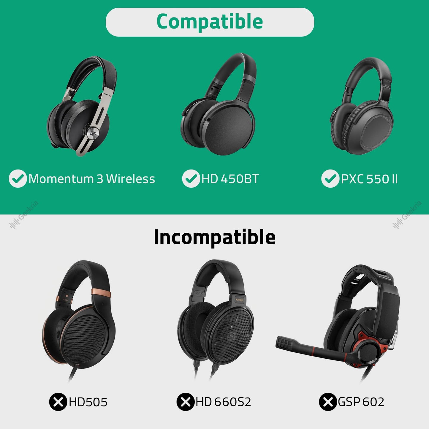 Geekria Shield Headphones Case Compatible with Sennheiser Momentum 3 Wireless, HD 350BT, HD 450BT, PXC 550 II Case, Replacement Hard Shell Travel Carrying Bag with Cable Storage (Dark Grey)
