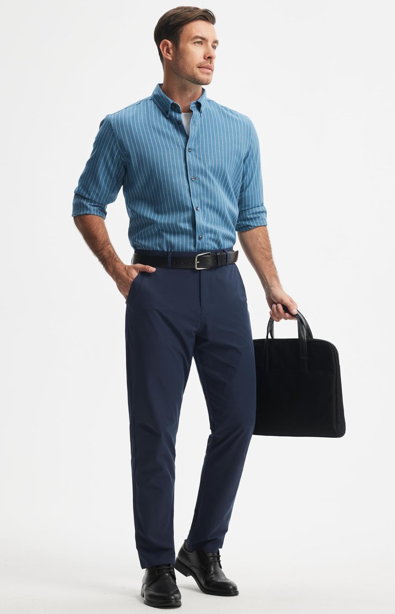 Libin Mens Golf Pants Classic Fit Stretch Work Dress Pants 32" Quick Dry Lightweight Business Casual Trousers Comfort Water Resistant, Navy Blue, 30W x 32L