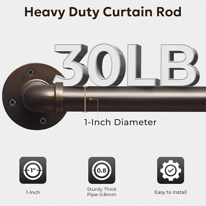 Zeerobee Curtain Rods for Windows 144 to 168, 1 Inch Industrial Wrap Around Antique Bronze Curtain Rod, Indoor/Outdoor Room Divider Adjustable Drapery Pole, 144"-168"