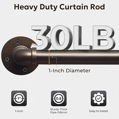 Zeerobee Curtain Rods for Windows 144 to 168, 1 Inch Industrial Wrap Around Antique Bronze Curtain Rod, Indoor/Outdoor Room Divider Adjustable Drapery Pole, 144"-168"