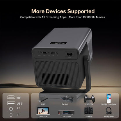[2000 ANSI/AI Visual Calibration/4K Support] X7 Native 1080P Smart Projector with Android 14 OS, Portable Movie Projector for Bedroom & Outdoor, AI Auto Focus & Keystone Black & Slate Gray Sliver