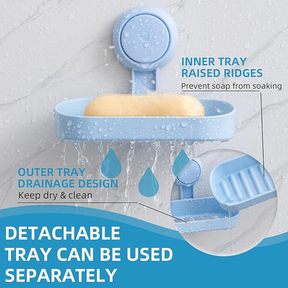 LEVERLOC Soap Dish Holder for Shower Suction Cup Wall Mounted Self Draining