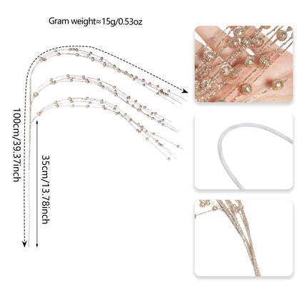 HRONG 24 PCS 39.37in Red Artificial Glitter Berry Stem Ornaments - Glittery Twigs，Branches for Christmas Tree Decorations, Holiday Wreaths, Wedding, DIY & Home Party Decor (Champagne)