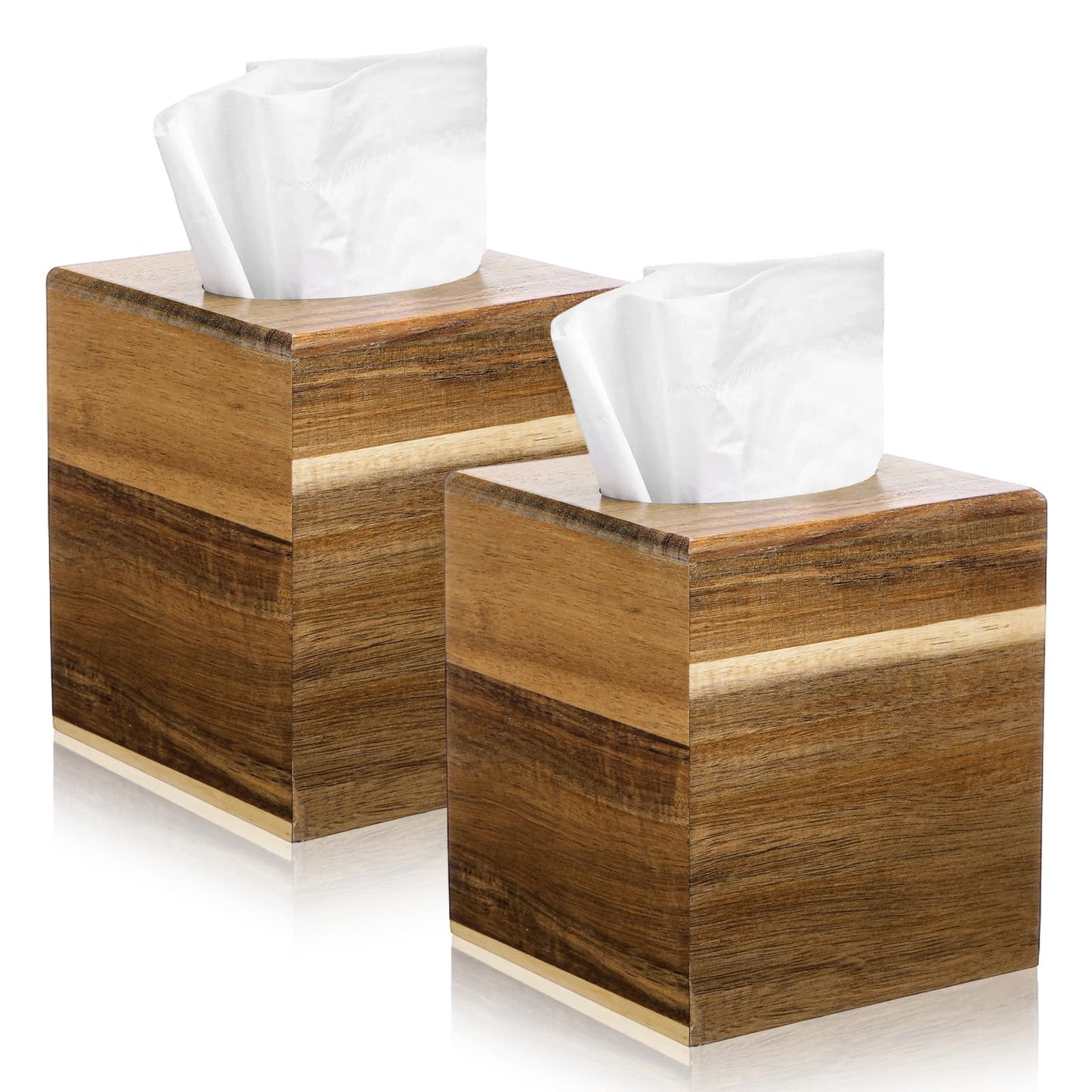 2 Pack Wooden Tissue Box Cover Square, Acacia Wood, 5.5 x 5.5 x 6.2