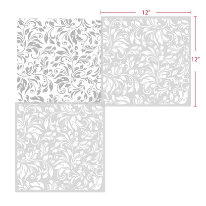GSS Designs Flourish Leaf Stencils for Painting on Wood Canvas Paper Fabric Floor Wall Tile Fancy Flourish Background 12x12Inch Reusable DIY Art Craft Stencils for Painting Leaves