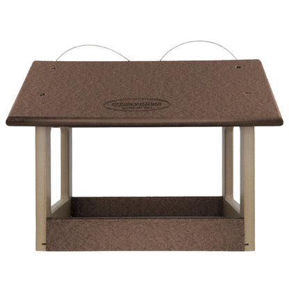 DutchCrafters Amish USA Made Recycled Plastic Large Hanging Modern Fly Through Covered Roof Open Platform Tray Bird Feeder for Outdoors, Garden, Yard (Tudor Brown & Weatherwood)