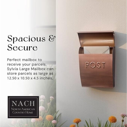 NACH Wall Mount Mailboxes for Outside, 12.75 x 10.75 x 5 inches, Copper Mailboxes for Outside Wall Mount, Waterproof - The Sylvia Mailbox