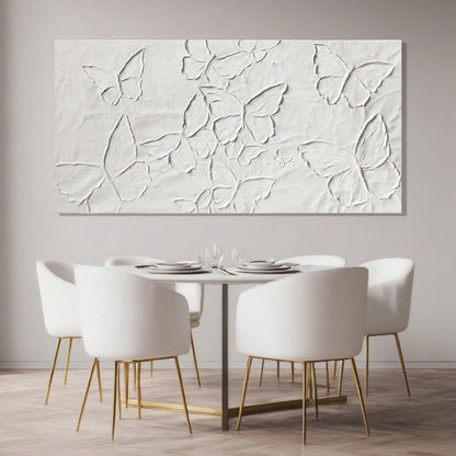 SHEYOYE White Minimalist Wall Art | Canvas Painting, Butterfly Modern Abstract Art Wall Decor for Bedroom, Living Room and Office Hallway Wall Decor 24" x 48"