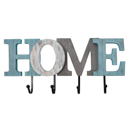 Linfevisi Wooden Home Sign Aqua Hanging Block Letters Sign Rustic Wood Word Decor Home Wall Sign Cutout Word Art Wall Decor Decorative Key Holder Hanger with 4 Hooks (home)