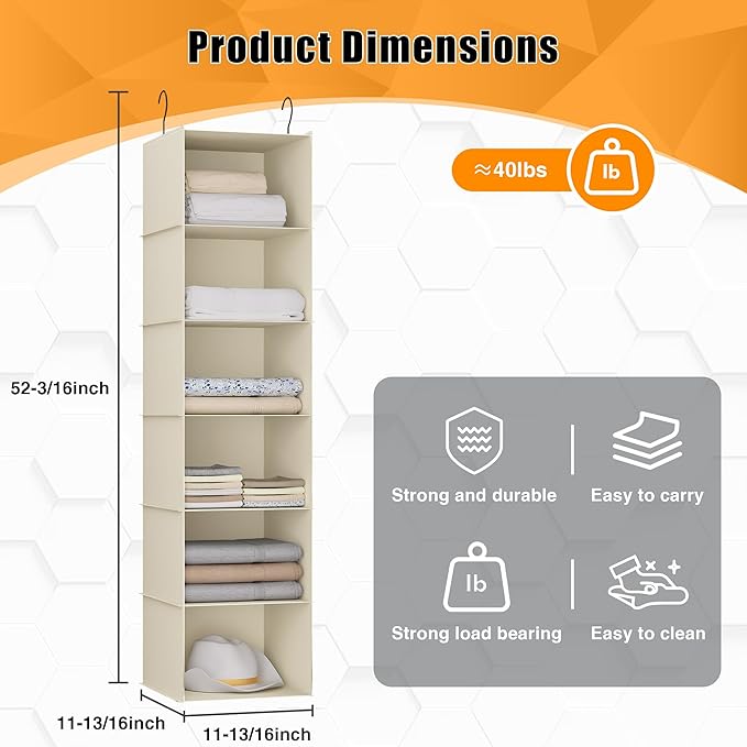 Hanging Closet Organizer, Easy Mount Foldable 6-Shelf Hanging Closet Wardrobe