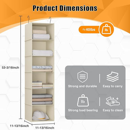 Hanging Closet Organizer, Easy Mount Foldable 6-Shelf Hanging Closet Wardrobe