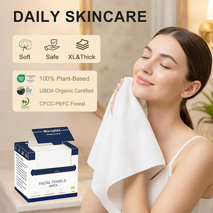 Face Towels, XL Facial Dry Towels 10x12 Inch, Biodegradable Disposable Face